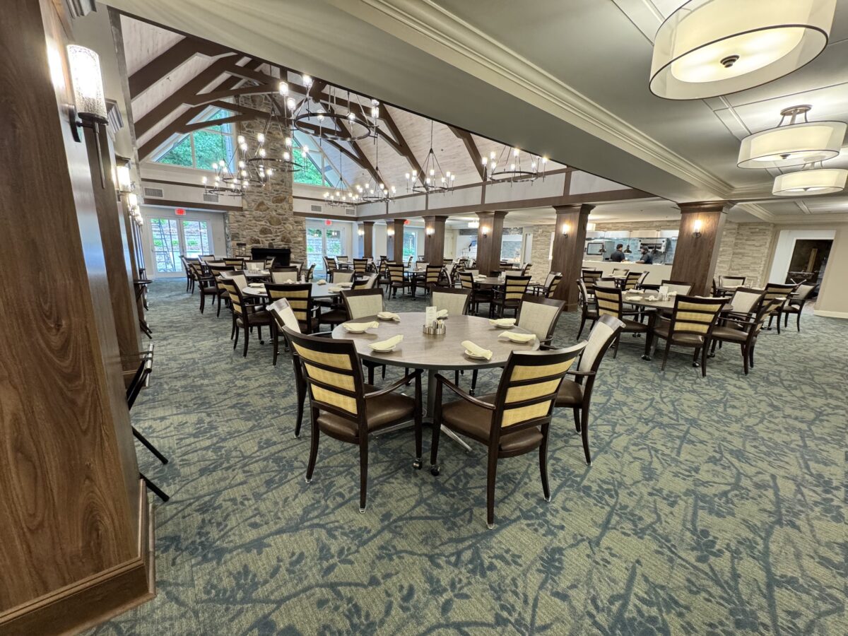 picture of dining room chairs with fireplace and mountain modern design features