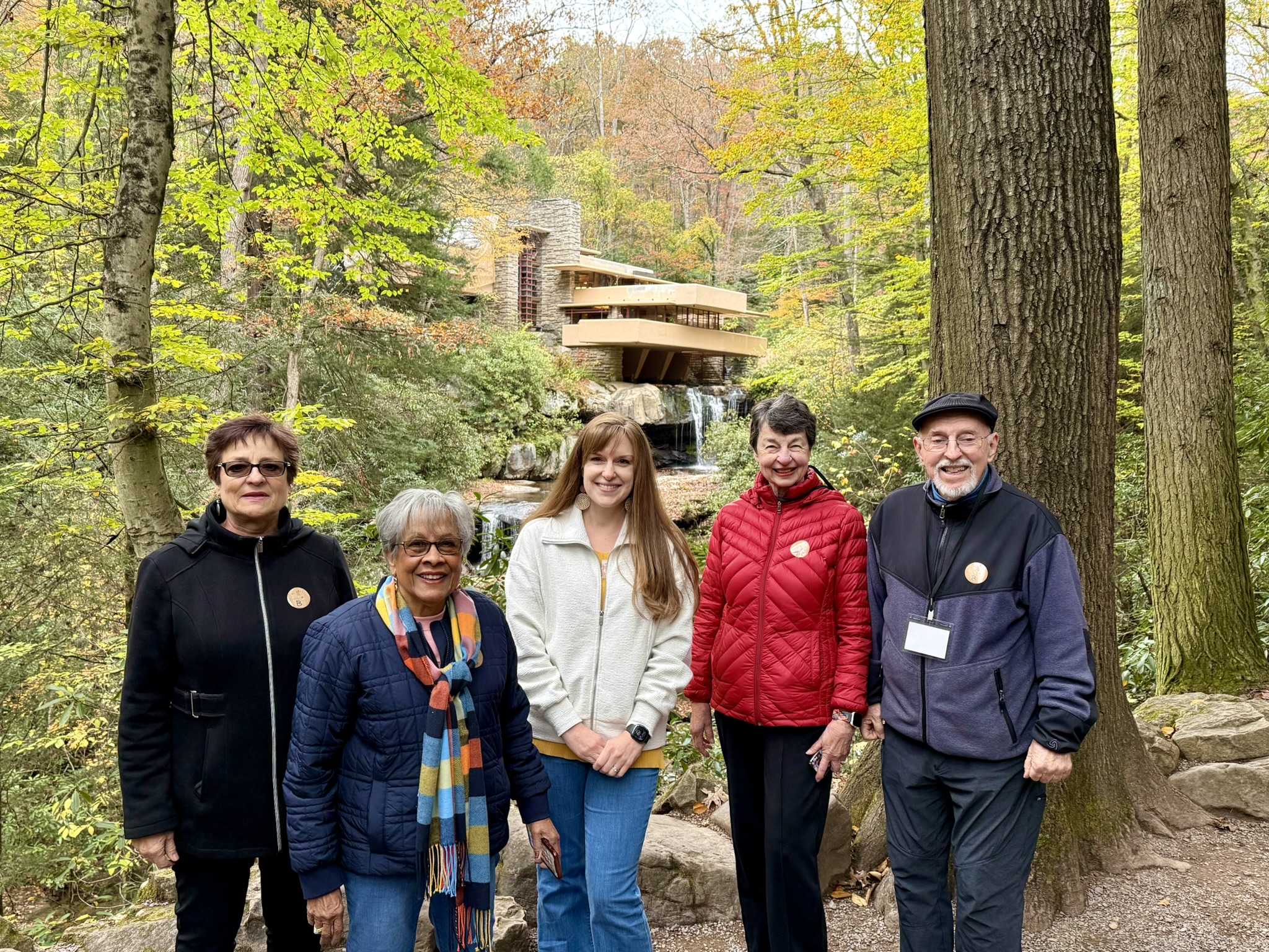Group of visitors at Frank Lloyd Wright Falling Waters
